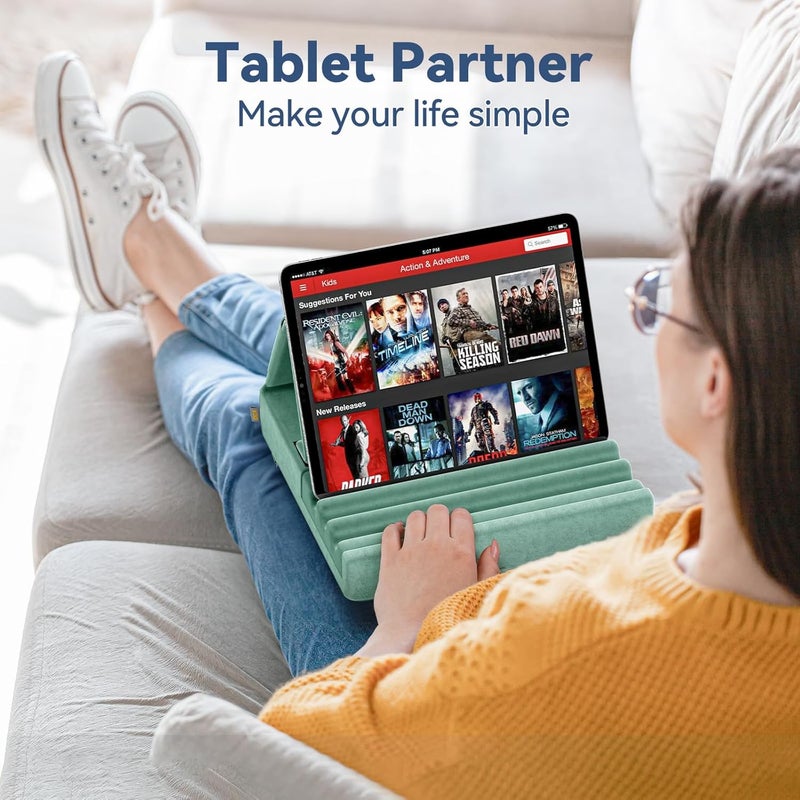 KDD Tablet Pillow Holder, Foldable iPad Stand for Lap, Bed and Desk -Tablet Soft Pad Dock with Pocket & Stylus Mount Compatible with iPad Pro 12.9, 10.5, 9.7 Air Mini 6 5 4 3, E-Reader - Image 3